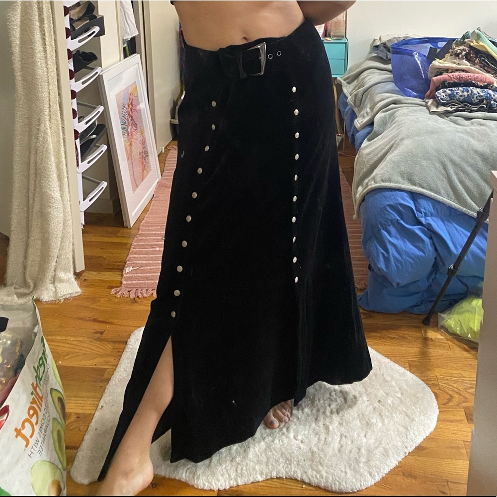 Manfred Thierry Mugler Long Maxi Black Velvet Skirt with unique belt